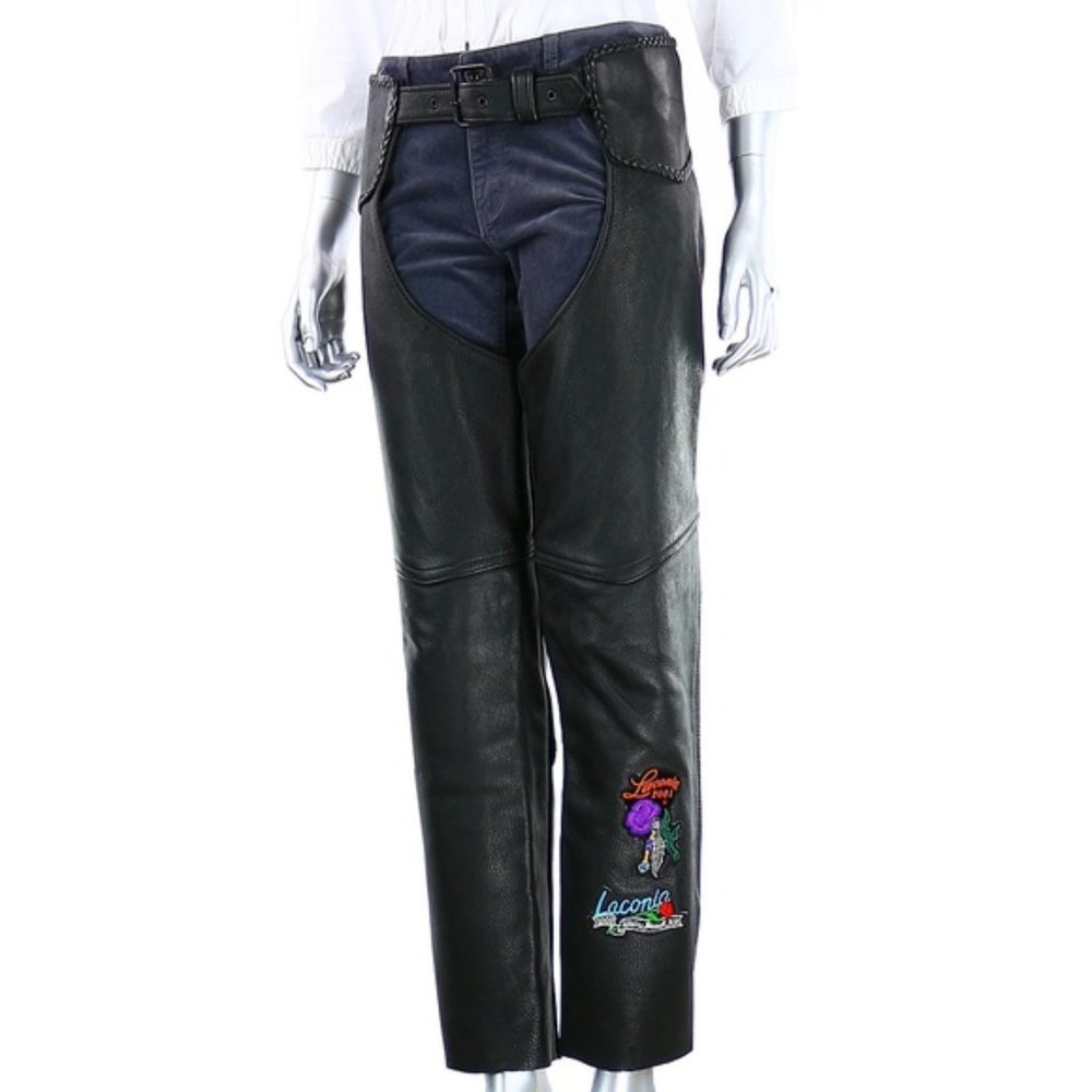 Women's Leather Chaps w/ Laconia Bike Week Patches